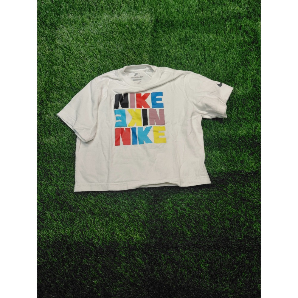 Nike T-Shirt Loose Fit Small White Multi-Color Graphic Womens Cotton Excellent
